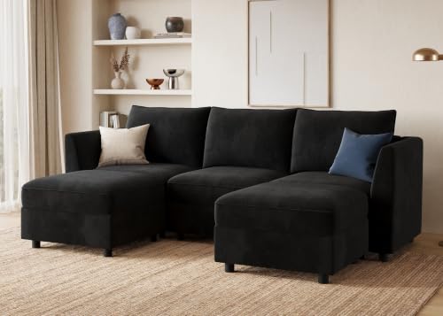 Image of HONBAY Modular Sectional U Shaped Sofa with Storage,Black