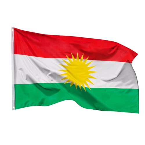PHENO FLAGS Kurdistan Flagge 90x150cm - wetterbeständige Fahne mit Messingösen, 100% Polyester, robuste Doppelnaht & in lebendigen Farben - ideal für Flaggen-Liebhaber