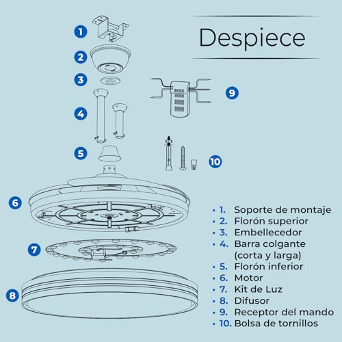 LED ATOMANT Ventilador de Techo con Luz LED 40W, Motor DC 32W, Ø 109cm, CCT, Regulable, 4100LM, Aspas Retractiles, 6 Velocidades Silencioso y Bajo Consumo, Modo Verano Invierno, Con Mando - imagen 6