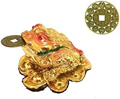 Feng Shui Three Legged Wealth Money Frog or Money Toad on the Pile of Yuan Bao to Attract Wealth and Good Luck (free Zodiac Lucky COIN)