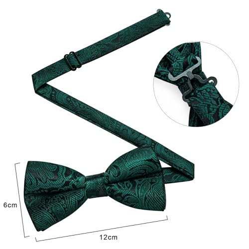 Image of DiBanGu Paisley Pre-Tied Bow Ties for Men Silk Adjustable Bowtie and Pocket Square Cufflinks for Wedding Party