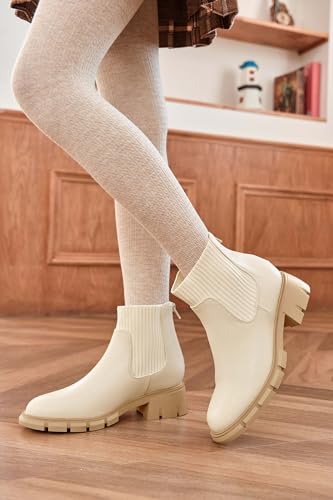 Coutgo Girl Boots Kids Ankle Boots Back Zipper Round Toe Chelsea Platform Elastic Short Booties Snow Boots For Little Kids/Big Kids thumb #2
