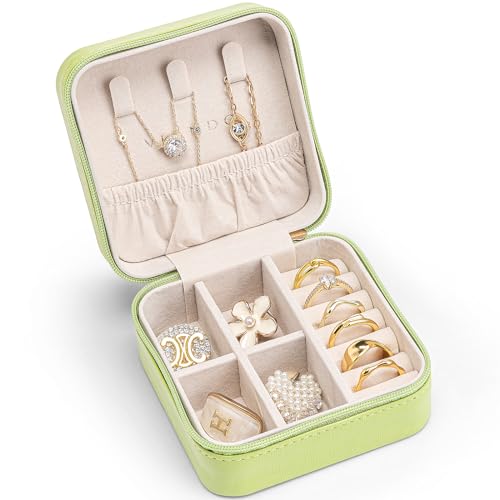 Vlando Small Travel Jewelry Box Organizer - Girls Women Gift Rings Earrings Necklaces Jewelry Storage Display Case Green Green S 1