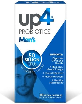 up4 Men’s Probiotic Supplement, 50 Billion CFUs, with Vitamin C, VIT. D, VIT. B6 & VIT. B12, Digestive + Immune Support*, Promotes a Healthy Metabolism & Muscle Function*, Non-GMO, 30 Count