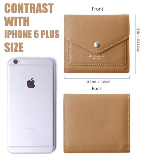 Borgasets Small Wallet for Women Genuine Leather RFID Blocking Card Holder Organizer Pocket Compact Bifold Ladies Mini Purse (Premium Brown)3