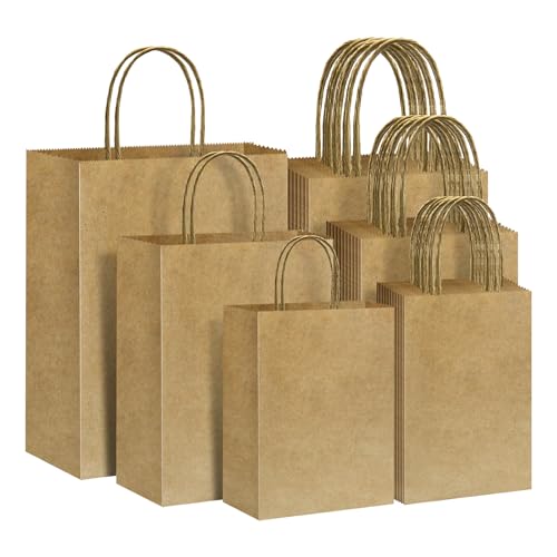 Annauiy Lot de 30 Sac kraft,Sac Kraft avec Poignée,Marron-Petit 15x8x21cm|Moyen 21x11x27cm|Grand 26x12x31cm| Papier Kraft pour Shopping,Cadeaux,Mariages,Anniversaire,Fêtes,Noel