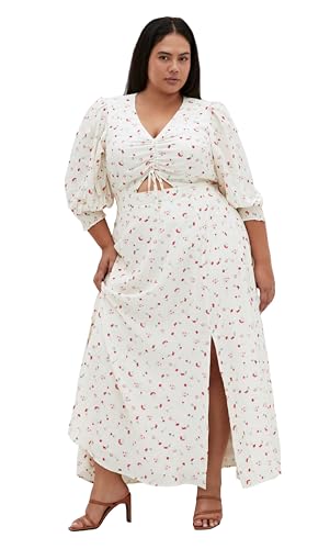 City Chic Women's Plus Size Dress-Jolene Gather Front Print Maxi,