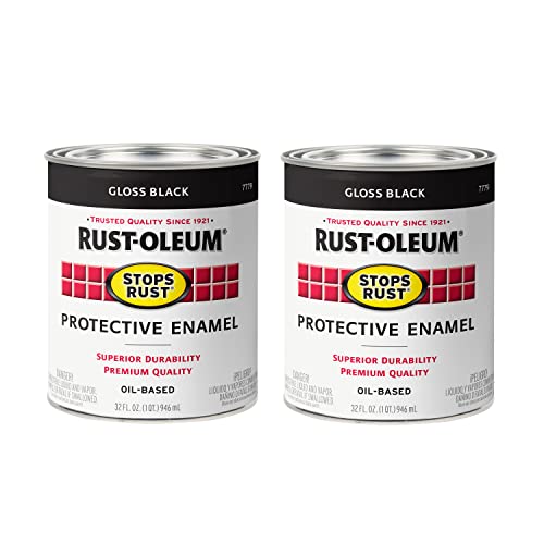 Rust-Oleum 7779504-2PK Stops Rust Brush On Paint, 1 Quarts (Pack of 2), Gloss Black, 2 Can