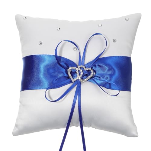 XLIUAX Wedding Ring Pillow 5.7x5.5 Inch Lace Bow Ring Bearer Cushion Heart Rhinestones Rings Pillow Holder for Proposal Wedding Ceremony Party