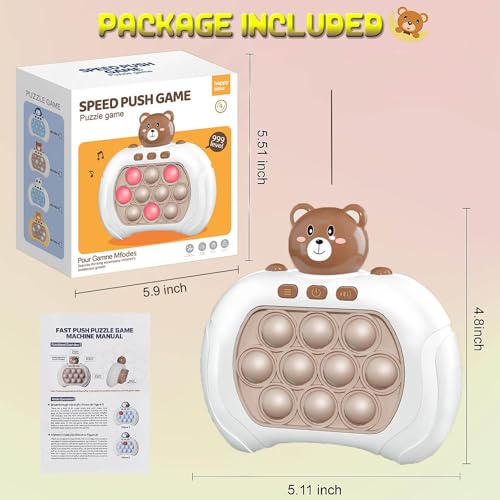 TeaRoo Quick Push Game Fidget Toys Pro for Kids & Adults, Handheld Game Fast Puzzle Machine, Push Bubble Stress Toy, Relief Party Favors, Kids Birthday Gifts (Brown Bear)