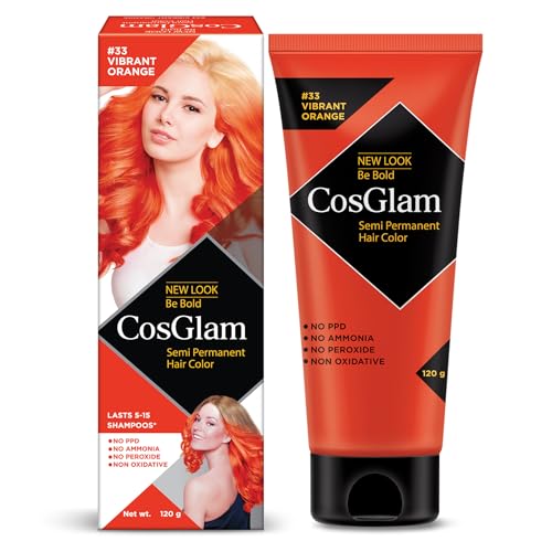 Image of Semi Permanent Hair Color for Women & Men, (120g, #33 Vibrant Orange) Enriched with Conditioner, Glossy Finish, No Ammonia, No Peroxide & Non Oxidative, Vegan Highlights Colorful Hair Dye