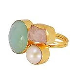Aqua Chalcedon Ring Bhagat Jewels Ring 22 Karat Gold Vermeil Aquamarin Chalzedon Perle Rosenquarz verstellbar