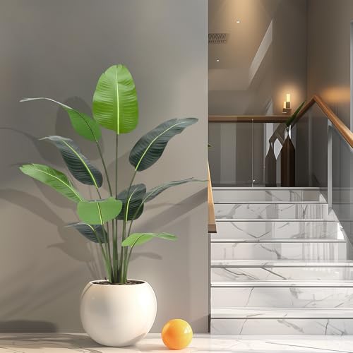GarveeHome Artificial Bird of Paradise Plant 5FT (60 in) Fake Palm Tree for Indoor Outdoor Modern Decor Faux Plants for Home Office Perfect Housewarming Gift with 10 Trunks Faux Leaves 1 Pack