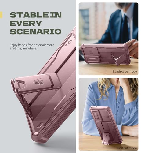 Image of Dexnor for Samsung Galaxy S25 FE Case with Upgraded Slide Camera Cover & 2 Front Frames & Built-in Screen Protector & Kickstand, Heavy-Duty Rugged Case Full-Body Protective Cover(2025),Peony Pink