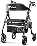 Matinal Leichte, Faltbare Rollatoren mit Sitz für Senioren, 158 kg Tragkraft, 20 cm Räder, 45 cm Großer Sitz, 6-fach Höhenverstellbar, Ultraleichter Aluminiumrahmen (Lila)