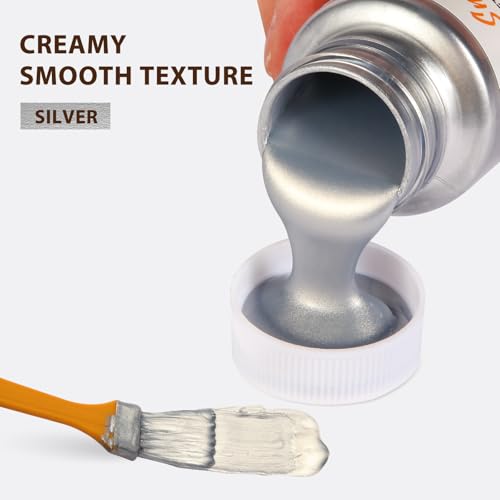Image of 80ml Metallic Silver Acrylic Paint - Non-Toxic, Non-Fading Silver Leaf Paint for Canvas, Wood, Fabric, Ceramic, Stone - Ideal for Art, Painting, Handcrafts