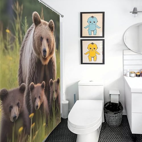Rideau de douche ours en polyester lavable 92x183cm imperméable avec crochets - 3