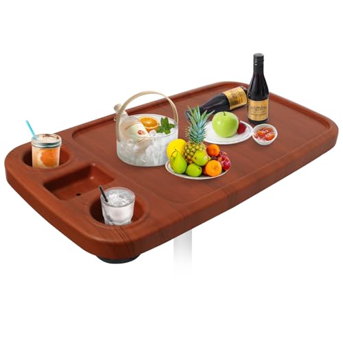 HWHongRV Removable Boat Table, 34X18 inch Rectangular Pontoon Boat Marine RV Table Top, Large Top with Built-in Cup Holders Phone Holder ABS Waterproof and Anti-Aging