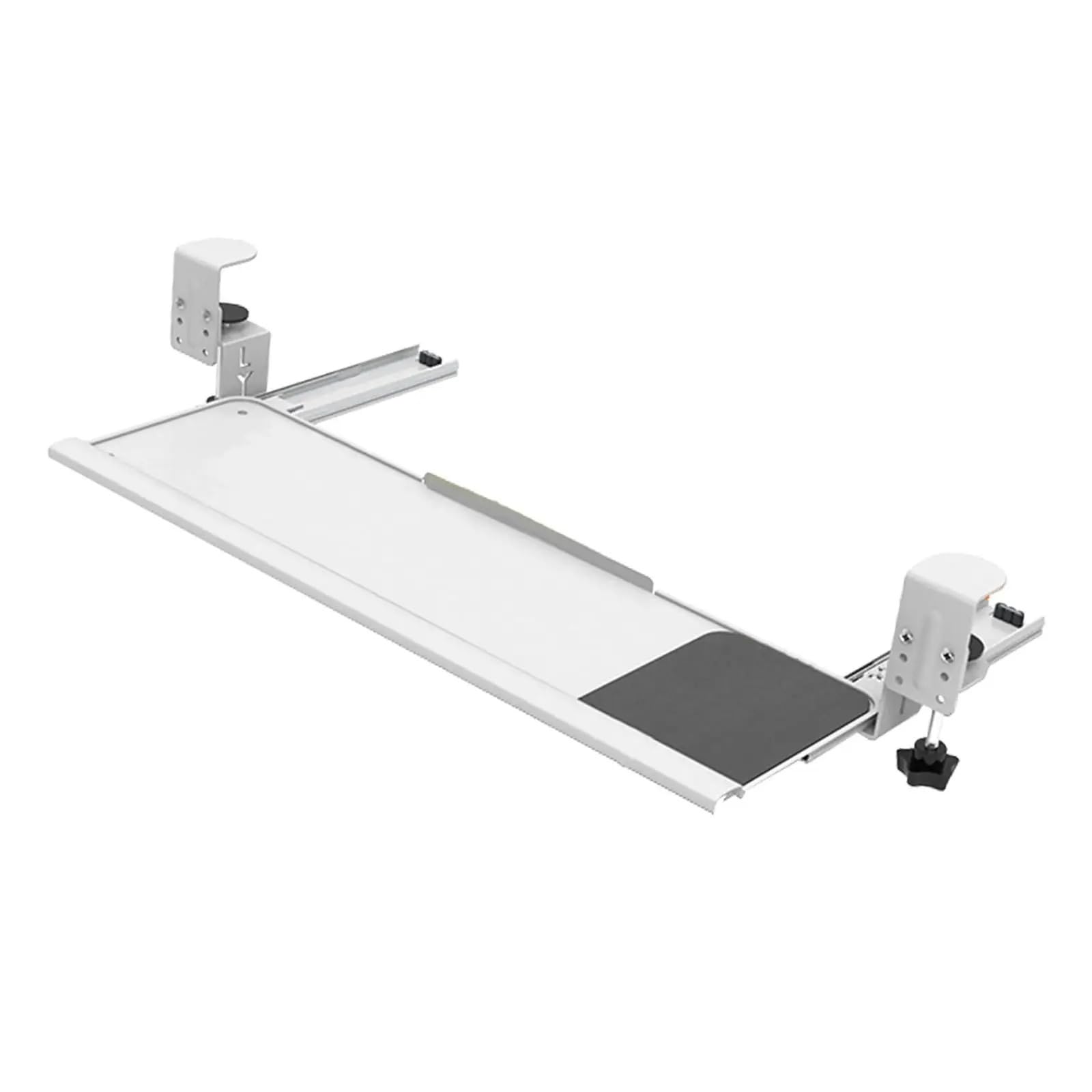 Sqqcreato White Under Desk Keyboard Tray Under Desk Keyboard Tray Slide-Out Platform Quiet Sturdy Adjustable Pull Out Slider Track C-Shaped Clamp Mount