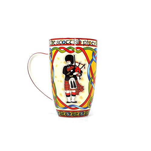 Taza Scotland Piper con diseño rojo celta y gaitas miniatura 2