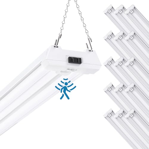 Sunco 15 Pack Motion Sensor 4ft LED Shop Light, Garage Lights Ceiling LED Plug-in Fixtures, 40W, 5000K Daylight, 4300 Lumens, Frosted, Motion Activated, Linkable Suspension Mount, ETL