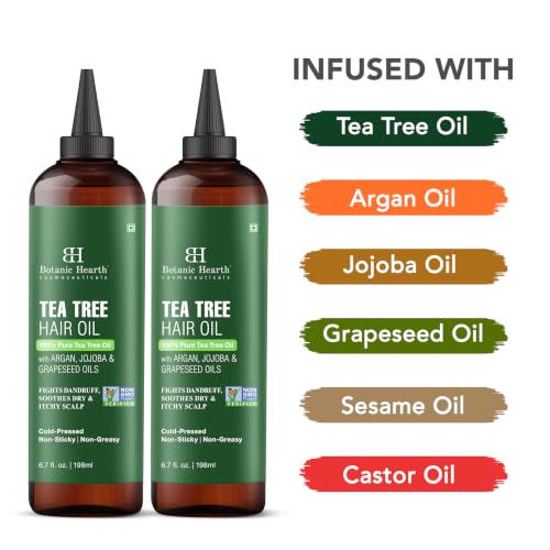 Image of Botanic Hearth Tea Tree Oil for Hair | With Argan, Jojoba & Grapeseed Oils | Soothes Itchy Scalp & Fights Dandruff | Non GMO Verified | 6.7 fl oz, Pack of 2
