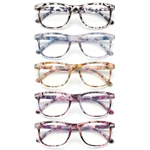 5 Pack Reading Glasses For Women – Stylish Blue Light Blocking Readers -Womens Men Spring Hinge Eyeglasses (2.00)