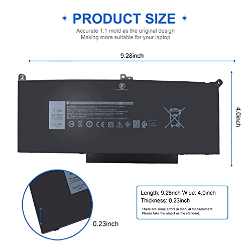 Image of F3YGT Latitude 7480 7490 Battery for Dell Latitude 12 7000 7280 7290 13 7000 7380 7390 P29S002 14 7000 7480 7490 P28S P28S001 P73G P73G002 DM3WC 0DM3WC DM6WC 2X39G KG7VF V4940 451-BBYE 453-BBCF 60Wh