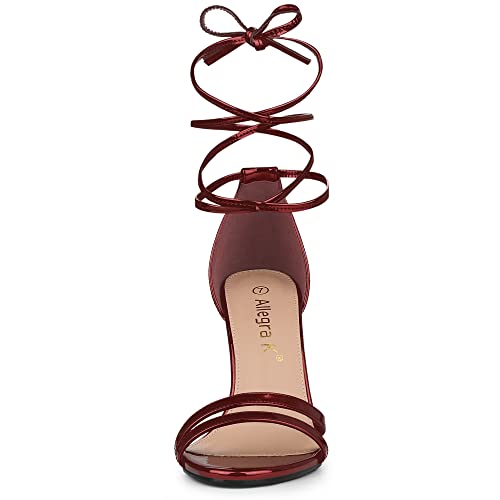 Allegra K Allegra K Women's Open Toe Lace-Up Stiletto Maroon Heels Sandals 7 M US