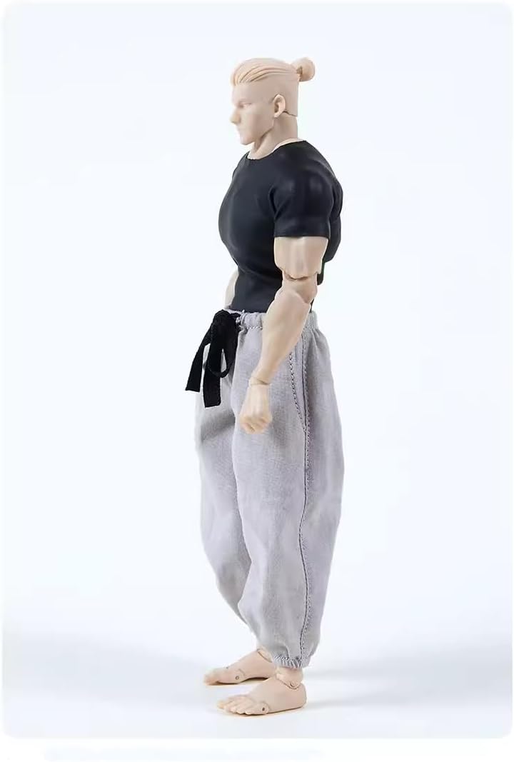 1/12 Scale Male Action Figure Clothes Tight Short Sleeve Combat Suit Set Realistic Outfit for 6 Inch Figure Body Black Top Belt Grey Pants