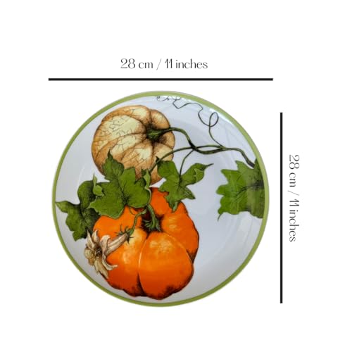 Image of GOLDEN QUEEN'S Handcrafted Dinner Plates: Set of 2 | Perfect for Hosting and Daily Meals | Microwave Safe Plates | 11 inch | Serves 2 - Autumn Harvest with Pumpkin & Leaf