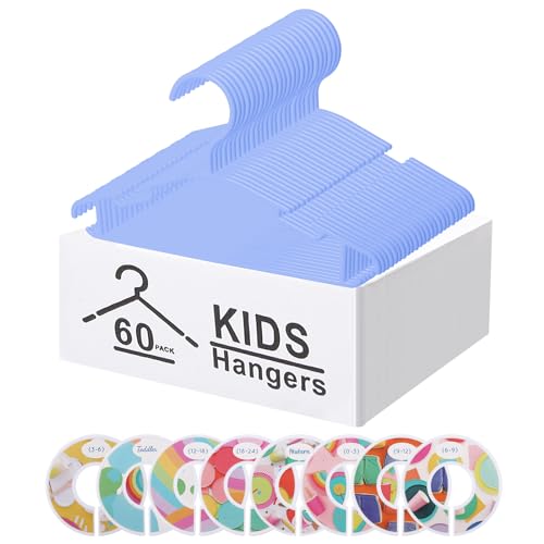 Image of GoodtoU Baby Hangers for Closet 60 Pack Kids Hangers Chlid Hangers Nursery Hangers Infant Hangers with Size Dividers, Blue