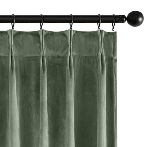 Image of MIULEE Sage Green Velvet Curtains 90 inches Long, Pinch Pleated Blackout Drapes with Hooks, Thermal Insulated Pinch Pleat Panels for Bedroom Living Room, 2 Panels