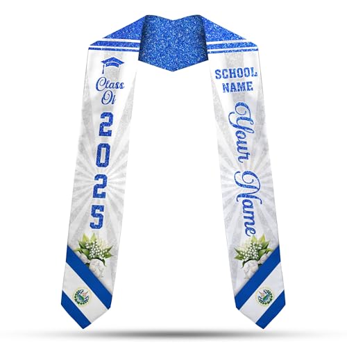 MonkeyVan Custom Salvadoran Graduation Stole 2025,Personalized El Salvador Flag Graduation Sash,Salvadoran American Stole S20