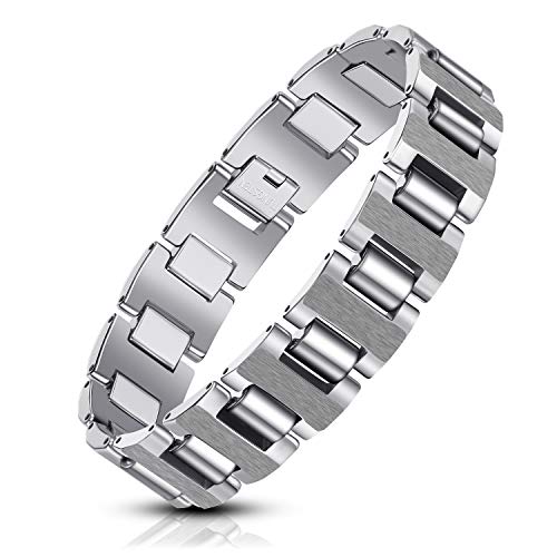 Urban Jewelry Mens Link Bracelet, Stylish Solid Tungsten Bracelet for Men (8.3 Inches, Matte Black, Shiny Black and Silver Option)