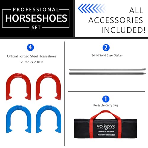 YDDS Horseshoes Outside Game Set-Portable Outdoor Horseshoe Set Includes 4 Professional Solid Steel Horseshoes with Solid Steel Stakes & Carrying Bag, Perfect for Backyard and Beach