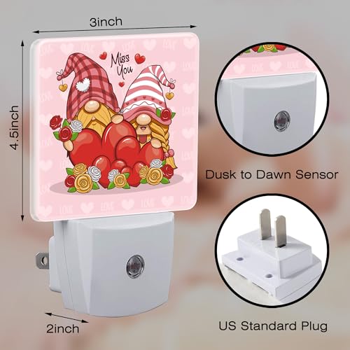 Image of Valentine's Day Gnome Couple Night Light for Kids, Gnomes with Love Red Hearts Night Light Plug in with Dusk to Dawn Sensor,0.5w Energy Saving Nightlight for Hallway Stairway Kitchen Bedroom