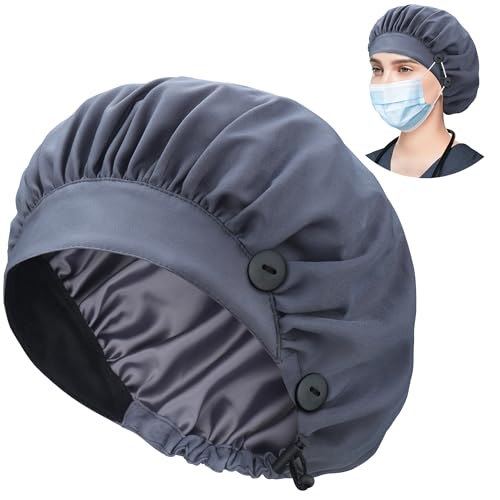 Image of ABAMERICA Bouffant Caps with Button and Sweatband, Adjustable Scrub Caps for Women Men, One Size Multi Color
