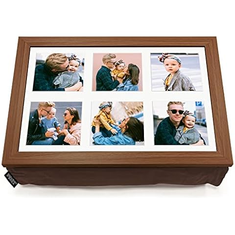 Pixly® Personalised Custom Collage Photo Cushioned Lap Tray Lap Top Serving Cushion with Bean Bag | Walnut Finish A3 (Walnut (Layout 2)) Cover