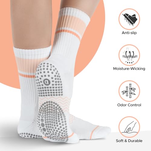 Pilates Socks with Grips for Women – Bamboo Non-Slip Crew Socks for Yoga, Ballet, Barre, Workouts & Diabetic – Ideal Christmas Gift3