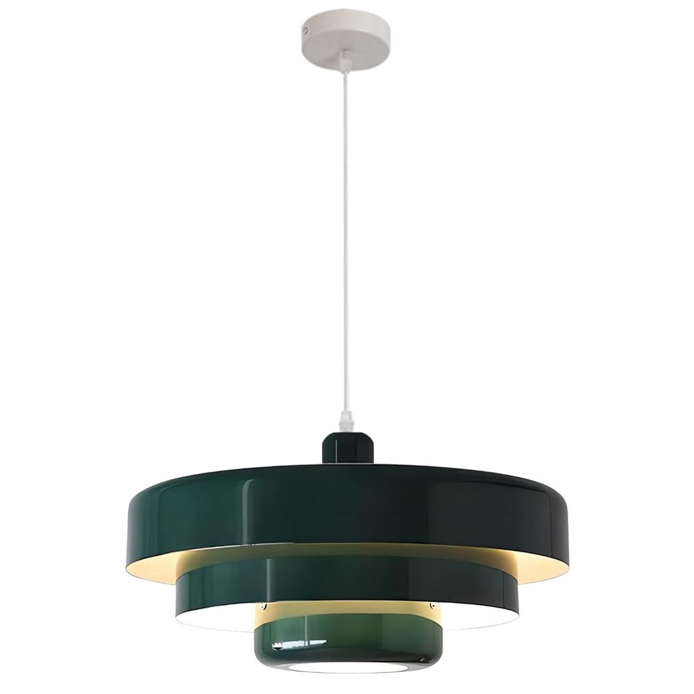 LYMSXAZOU Nordic Metal Pendant Light, Mid Century Modern Light Fixtures, 3-Layer Design, 13.7 inch Vintage Chandelier Ceiling for Living Room, Hallway, Fixtures (Orange)(Color:Gr