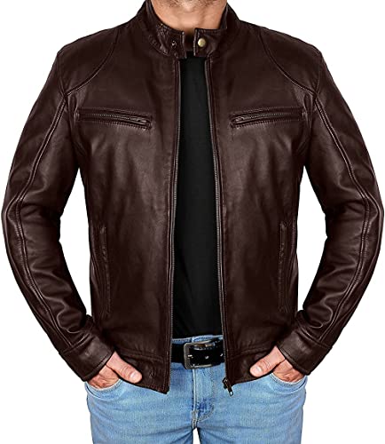 Brown Leather Jacket Mens Real Lambskin Vintage Biker Jacket Men - Mens Black Leather Jacket2