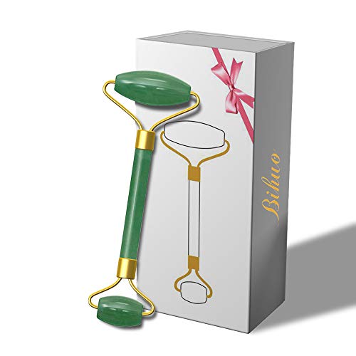Anti Aging Jade Roller Therapy - 100% Natural Jade Facial Roller Double Neck Healing Slimming Massager - Real Jade Stone Roller with Double Head/Slim Face Stimulate Face - SkinCare Cold Stone Massage