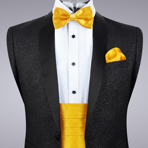 Image of Alizeal Mens Multicolored Silk Solid Cummerbund Bow Tie Set