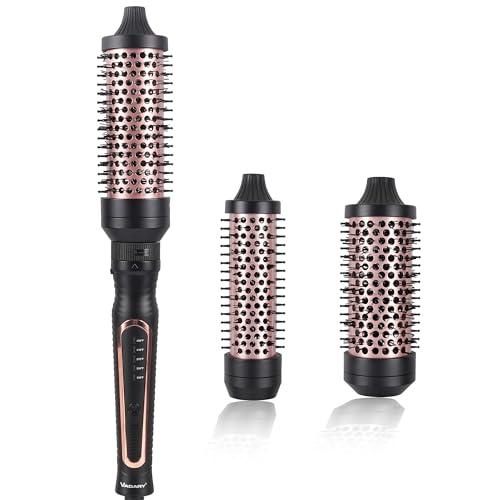 VAGARY 3 in 1 Thermal Brush Set, Heated Round for Blowout Look, Dual Voltage Curling Iron Brush, Ceramic Tourmaline, 3 Detachable Combs, 5 Temperature Settings