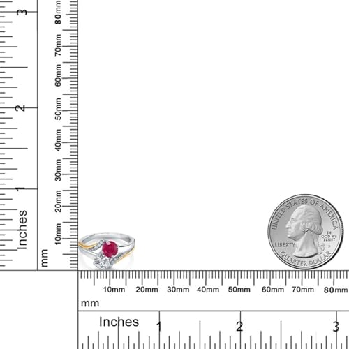 Gem Stone King 925 Silver and 10K Yellow Gold Lab Grown Diamond and Red Ruby Engagement Ring For Women | 1.09 Cttw | Round 5MM | Gemstone April Birthstone | Available in Size 5,6,7,8,93