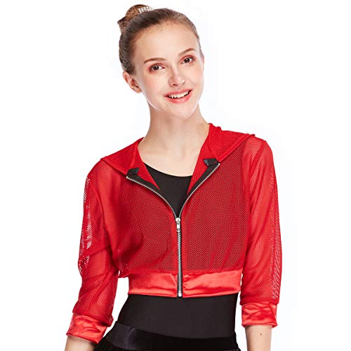 MiDee Novelty Fishnet Hoodies Hip-Hop Costumes Hiphop Jacket 3/4 Length 5 Colors (LA, Red)