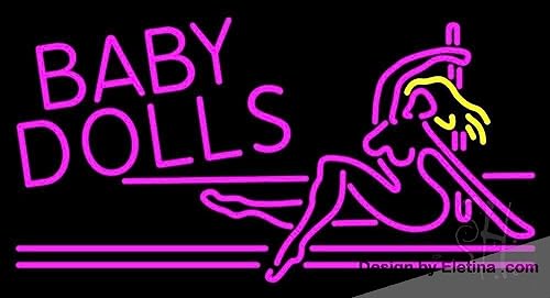 Neon Light Signs Baby Dolls Girls Strip Club Led Sign Black Square Cut Acrylic Backing, With Dimmer - Premium Built Indoor Sign For Strip Club Room Decor PVC 14"x17"
