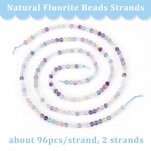 OLYCRAFT 192pcs 4mm Natural Fluorite Gemstone Beads, Faceted Rainbow Round Loose Spacer for Bracelet Necklace Jewelry Making - Image 4