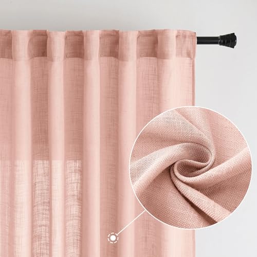 MIULEE Blush Pink Linen Curtains 84 Inches Long 2 Panels for Girls Bedroom Nursery, Soft Thick Linen Textured Window Drapes Semi Sheer Light Filtering Back Tab for Kids Living Room Light Pink Decor